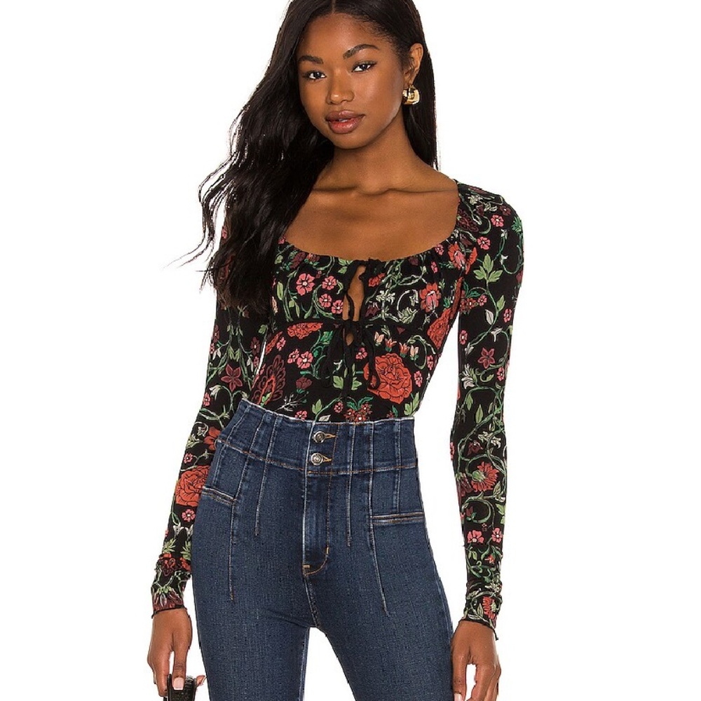 Free People Make it Easy Top Dark Knight Floral Long Sleeve SMALL NEW